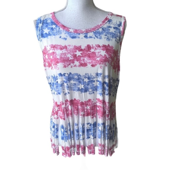 A Girl Thing Hopely Red, White white and Blue top.  Sleeveless fringe on bottom - Picture 9 of 9